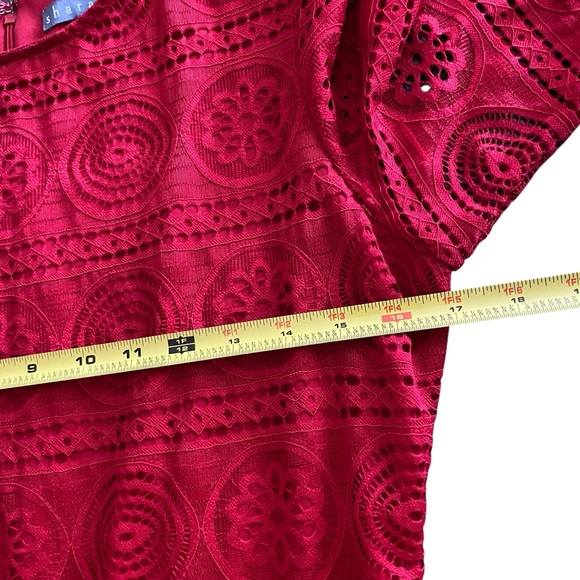 Sharagano Vibrant Red Lace Short Sleeve Midi Dress Size 6 - Picture 11 of 13